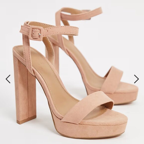ASOS DESIGN Natasha Platform "Barely There" Heel Sandals Beige UK 7/ US 9 - Picture 1 of 10